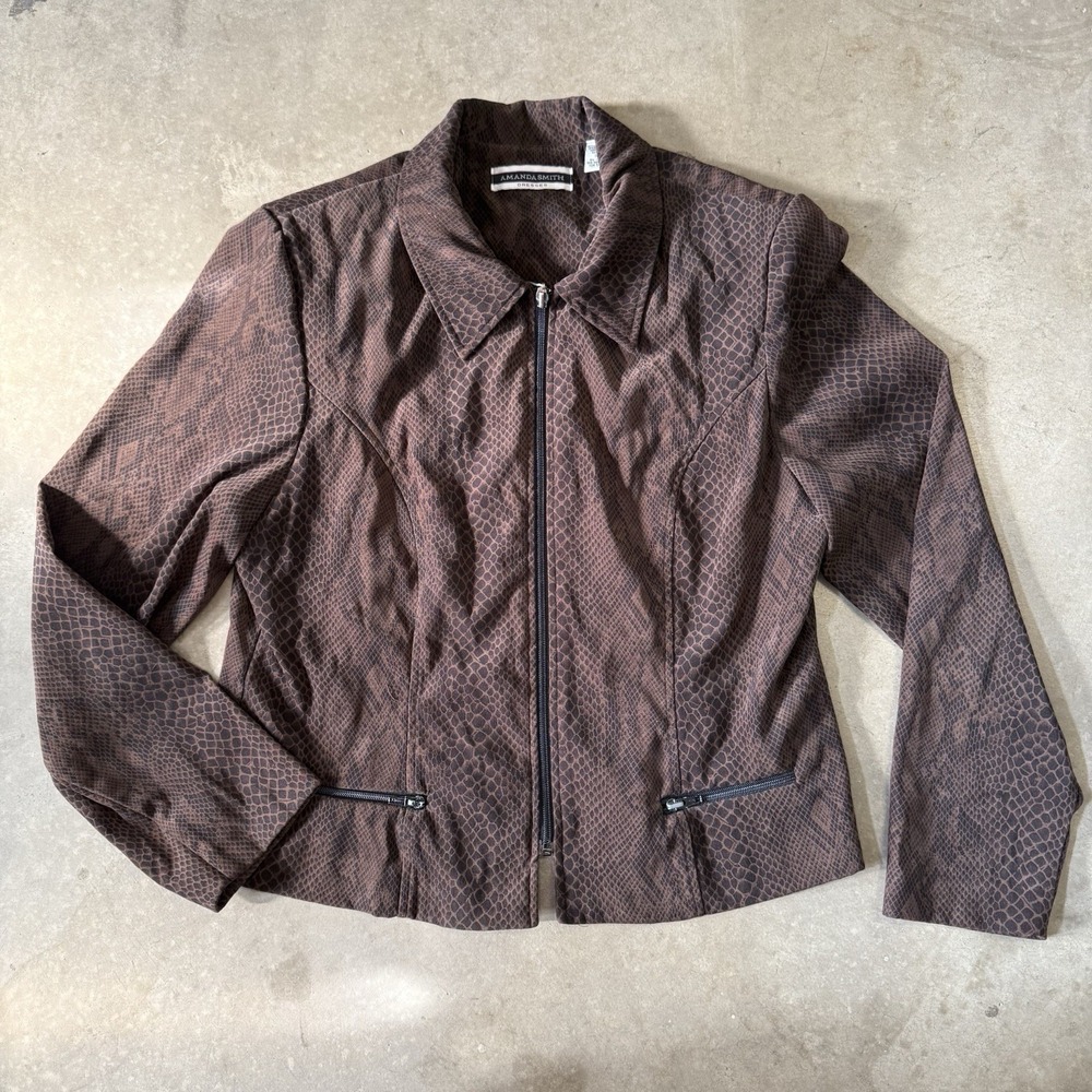 Vintage Amanda Smith 16 Women Brown Snakeskin‎ Zipper Jacket Blazer Biker Moto